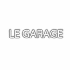 Stylized text 'LE GARAGE' in metallic effect