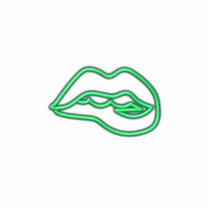 Neon green lips sign on white background