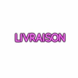 Purple neon sign text "LIVRAISON" on white background.