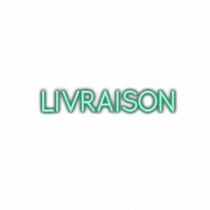 Neon sign with word "Livraison" meaning delivery in French.