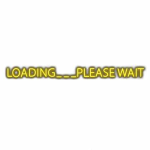 Yellow "LOADING... PLEASE WAIT" text on white background.