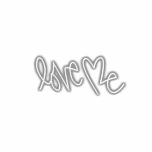 White "Love Me" cursive text illustration on white.