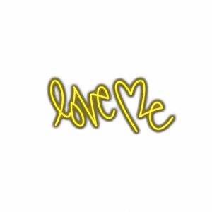 Neon sign 'Love Me' in cursive on white background