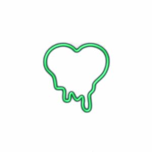 Neon green heart-shaped melting design illustration.