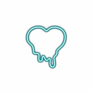 Neon heart-shaped line art on white background.
