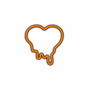 Neon-style orange heart outline on white background.