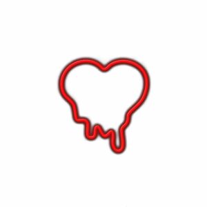 Red neon heart shape on white background.