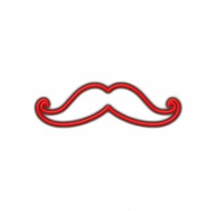 Red neon mustache sign on white background.