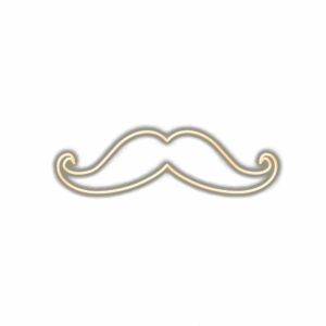 Gold mustache illustration on white background.