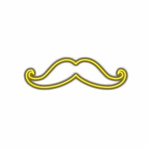 Yellow neon mustache sign on white background.