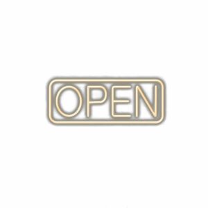 Neon "Open" sign with metallic outline