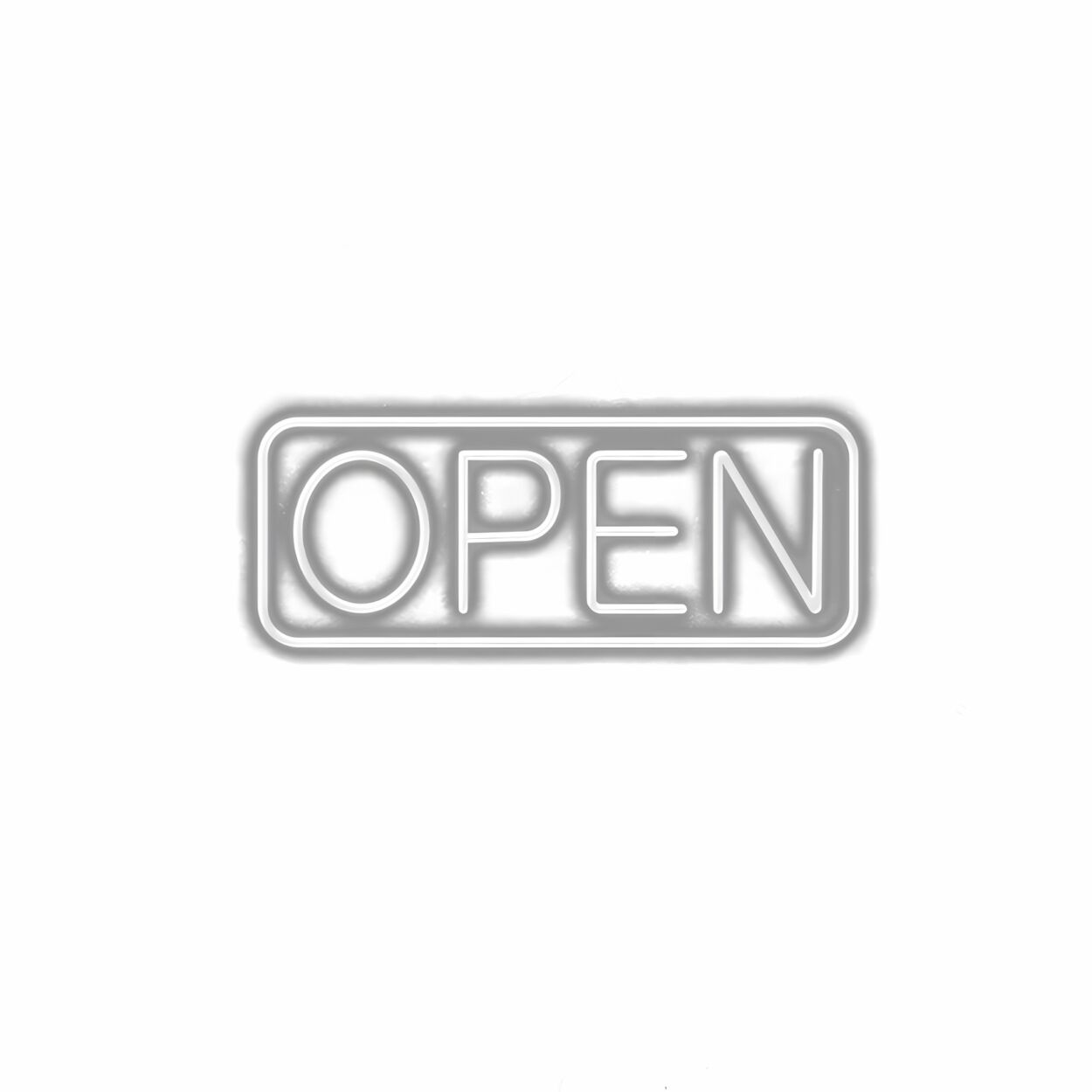 Silver "OPEN" sign for business