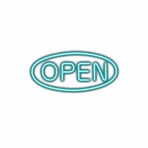 Neon "OPEN" sign with white background