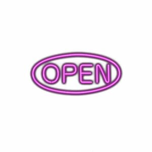 Neon "OPEN" sign with purple glow