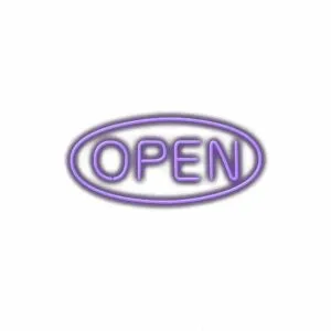 Neon "OPEN" sign with purple glow