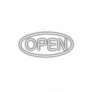 White neon sign with the word "OPEN