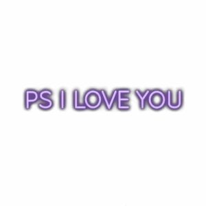 Text "PS I LOVE YOU" in purple gradient.