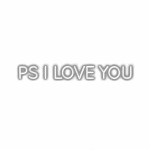 Embossed text "PS I LOVE YOU" on white background.