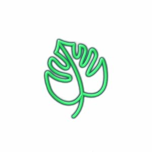 Neon green monstera leaf line art illustration.