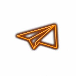 Orange paper airplane illustration on white background.