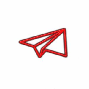 Red paper plane icon on white background.