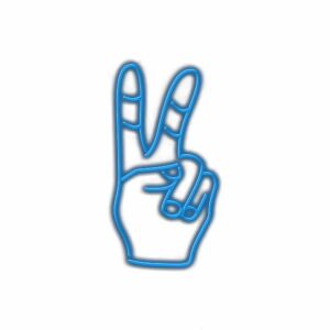 Neon peace sign hand gesture illustration