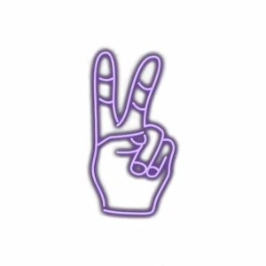 Purple neon light peace hand sign