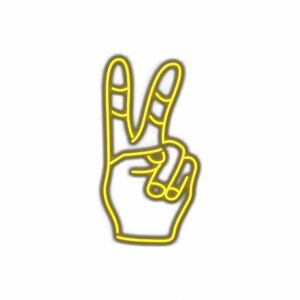 Neon peace sign hand gesture illustration.