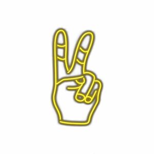 Neon sign of peace hand gesture
