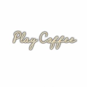 Play Coffee" in stylized cursive font on white background.