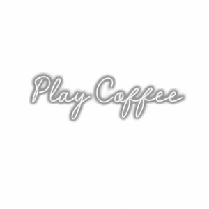 Stylized Play Coffee text logo shadow effect.