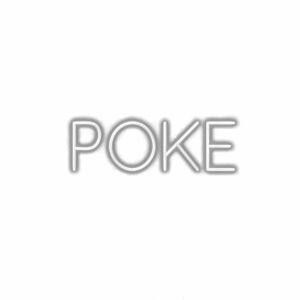 Embossed "POKE" text on white background.