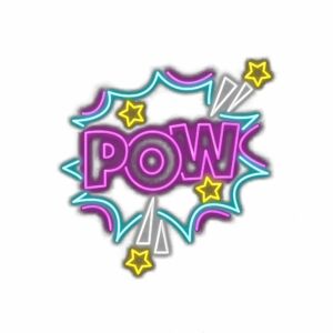 Colorful "POW" comic book style exclamation graphic.
