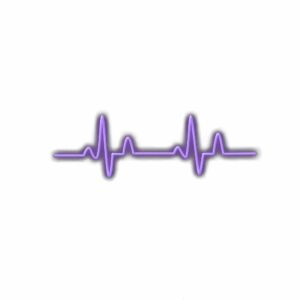 Purple heartbeat line illustration on white background.