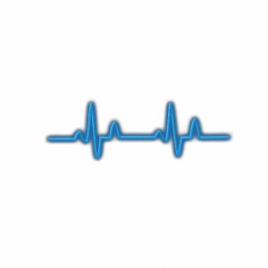 Blue heartbeat line illustration on white background.