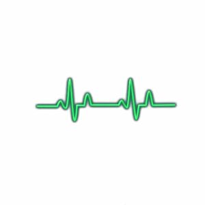 Green heartbeat line on white background.