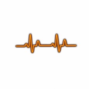 Orange heartbeat line on white background.