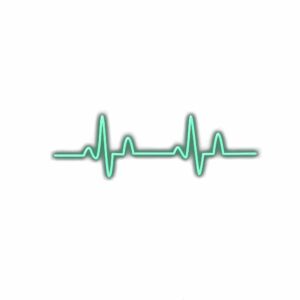 Neon green heartbeat line illustration on white background.