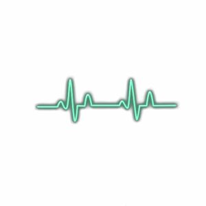 Neon green heartbeat line on white background.