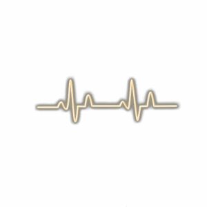 Gold heartbeat line illustration on white background.