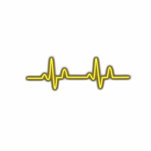 Yellow heartbeat line on white background.