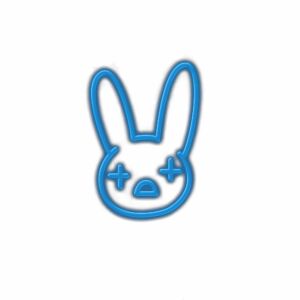 Neon blue rabbit head outline design.