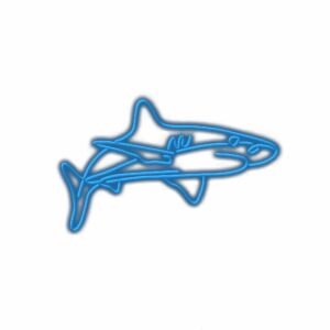 Neon blue shark illustration on white background