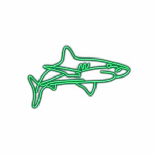 Neon green shark silhouette on white background