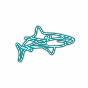 Neon outline of a shark on white background.