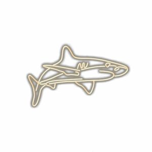 Gold shark silhouette illustration on white background.
