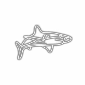 White embossed shark illustration on light background.