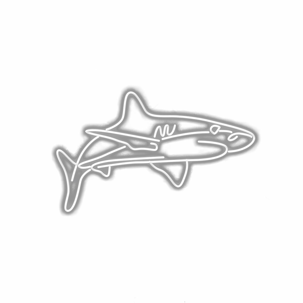 Neon-style shark illustration on white background.