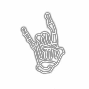 Neon sign of rock and roll hand gesture.