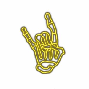 Yellow neon rock on hand sign illustration